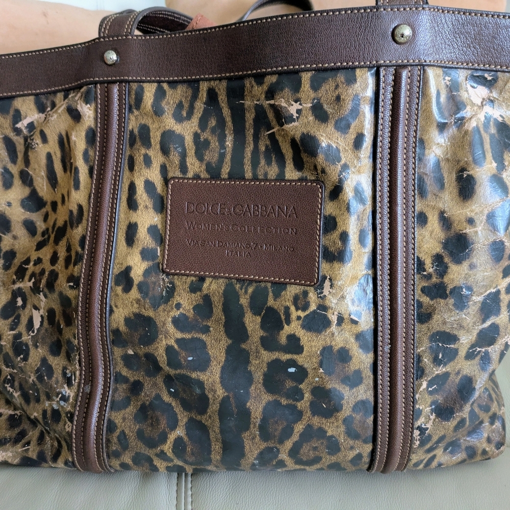 DOLCE&GABBANA D&G MISS BYE-BYE ANIMAL PRINT PATENT LEATHER LARGE TOTE BAG